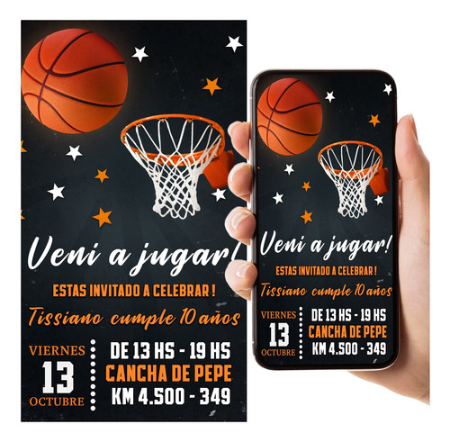 Invitación Digital Tarjeta Virtual Basquet- Imprimible