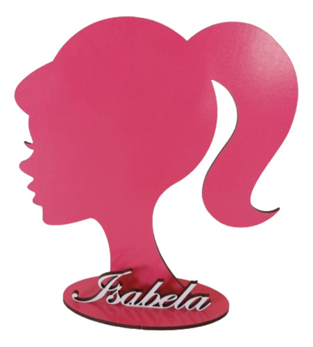 Centro Mesa Silhueta Barbie 20cm Rosa Mdf C/ Nome - 15 Uni