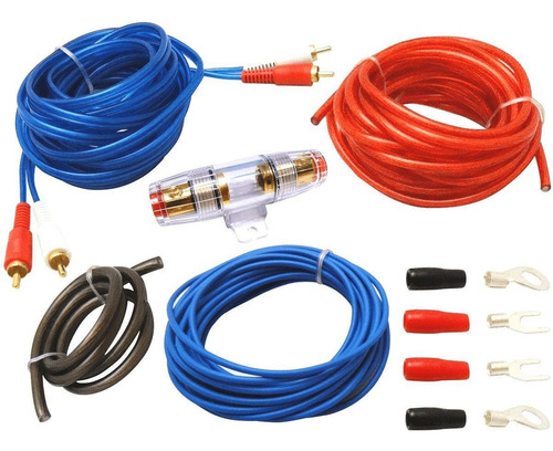 Kit De Cables Para Potencias 800w Pico 10 Gauges Rca Fusible