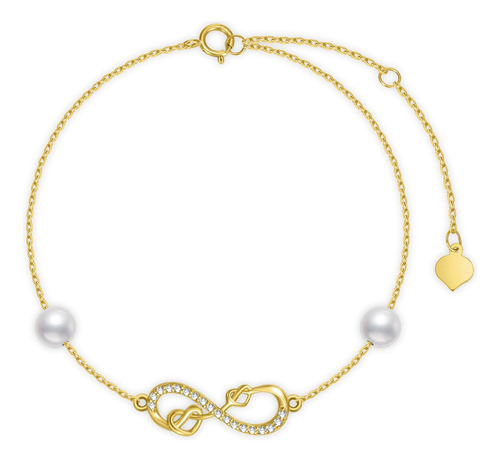 Nfybd Pulsera De Oro Real De 14 Quilates Con Corazón Infinit