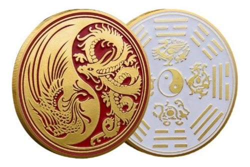 Moeda Phoenix Dragão Chinês Yin Yang Dourado Case Acrílico