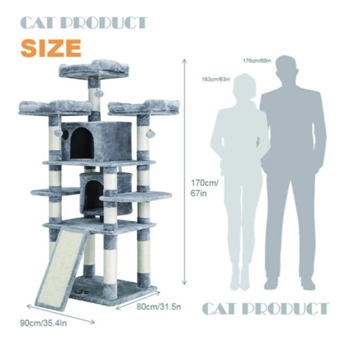 Imagen 2 de 7 de Torre Arbol Rascador Para Gato Mueble Varios Niveles 170cm