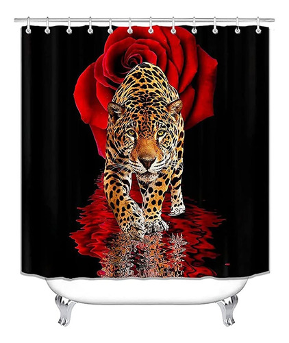 Gudaguu Juego Cortina Ducha Animal Tigre Flor Rosa Roja Azul