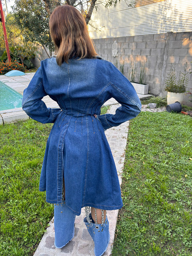 Trench Largo Sobretodo Tapado De Jeans