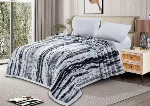 Frazada Extra Gruesa Doble Reversible 2.5 Plaza, Abrigadas Animal Print Tonos Grises/negro 1