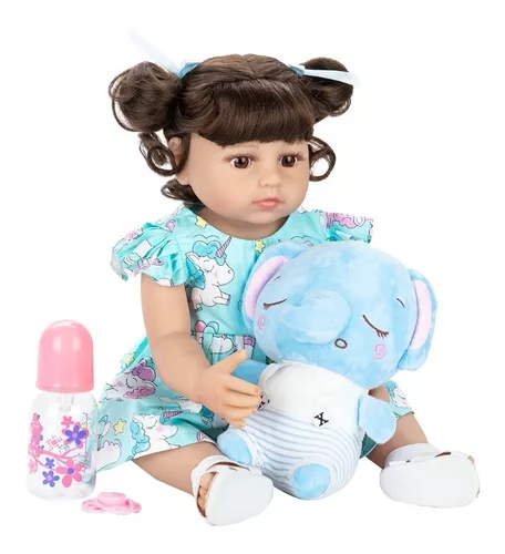 Boneca Bebê Reborn Princesa 100% Silicone Com Cílios Roupa Rosa 55cm -  Brastoy