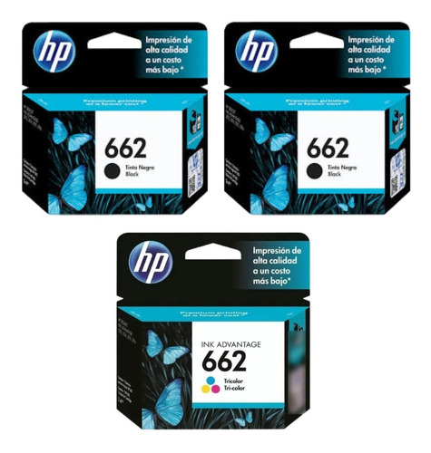 Cartuchos Hp 662 Negro X2 + Color Hp 3545 2515 4645