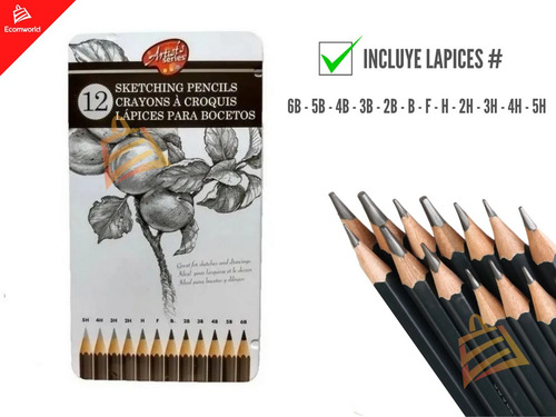 Imagen 3 de 9 de Kit Profesional De Dibujo Cuaderno Boceto Lapices Carbon