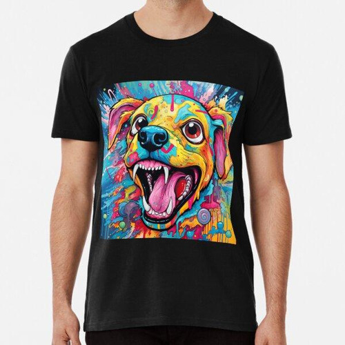 Remera A Cartoon Dog With A Red, Blue And Pink Tongue Algodo