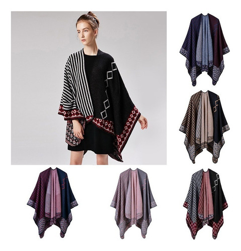 Mujeres Poncho Bufanda Rebeca A Rayas Vendimia Caliente Capa