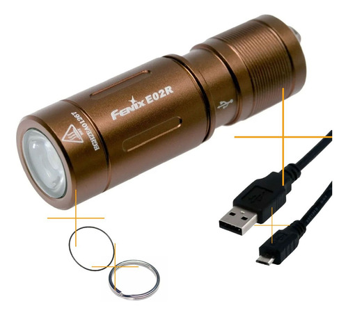 Imagen 1 de 8 de Linterna Fenix Led E02r De Mano Recargable Llavero 200l 49mt