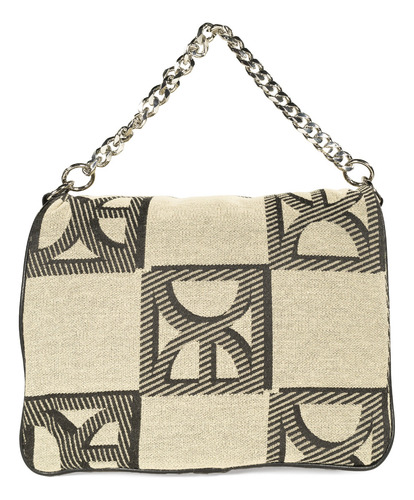 Bolsa Satchel Cloe Para Mujer Insignia Metálica En Iniciales Color Beige