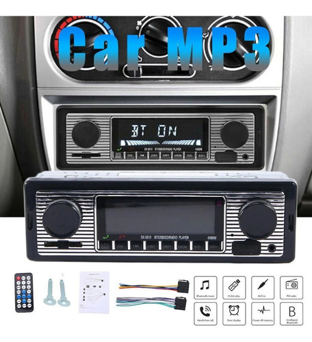 1 Din Retro Bluetooth Estéreo Para Coche