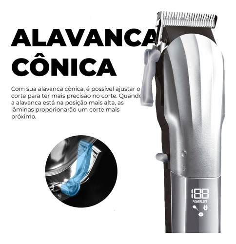 Máquina Profissional Barbearia Cortar Cabelo Barba Recarregável Premium Sem Fio Com Visor Led Cor Prateado 110v/220v