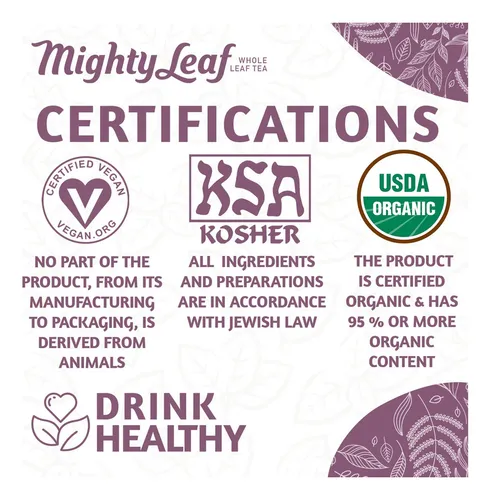 Té Oscuro Mighty Leaf Té Earl Grey Orgánico, 100 Bolsitas De