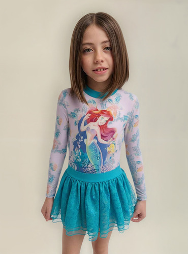 Traje De Baño Disney Ariel Niñas Entero Manga Larga