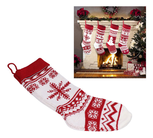 Calcetín Navideño Grande Tejido Para Caramelos, Precioso