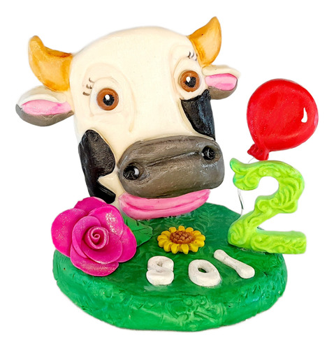 Adorno De Torta La Vaca Lola Con Nombre Y Número 