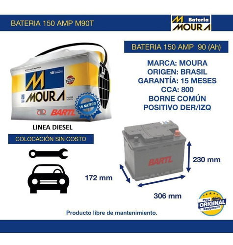 Bateria Moura 150 Amp Toyota Hilux Garantía 15 Meses