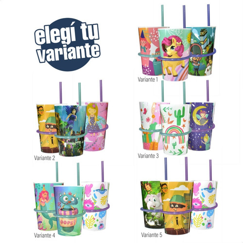 Imagen 3 de 9 de Vaso Plastico Infantil Niños Niñas Escolar Sorbete
