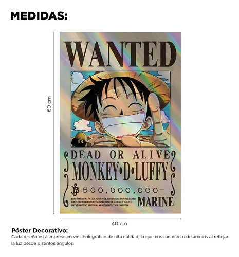 Póster One Piece Cartel Se Busca Monkey D Luffy 40 X 60 Cm