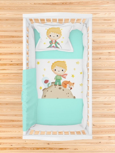 Set Acolchado + 2 Almohadones Cuna Bebe Linea Acuarela