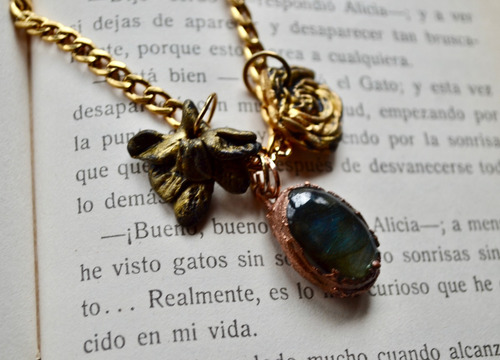 Collar Piedra Labradorita, Flores, Joyeria De Autor, Cod1