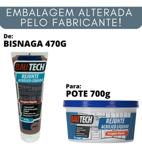 Rejunte Acrílico Líquido Branco 700g Bautech + Aplicador Eva
