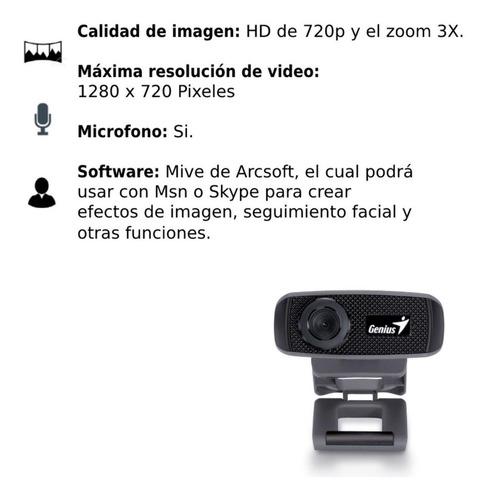 Cámara web Genius FaceCam 1000X HD color negro