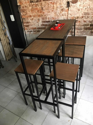 Imagen 10 de 10 de Mesa Barra Extensión Cervecera Industrial 50x40 + 2 Bancos