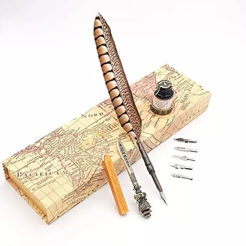 Pluma de escribir antigua, con tallo de cobre, metálica, con plumilla LL-14