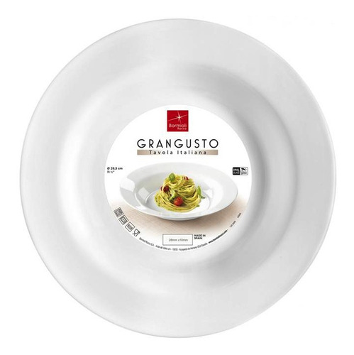 Set X 6 Platos Pasta 29,5 Cm Vidrio Opal Gran Gusto Bormioli