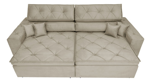 Sofá Austin 2,42m Retrátil, Reclinável com Molas no Assento e Almofadas, Suede Bege Cama inBox