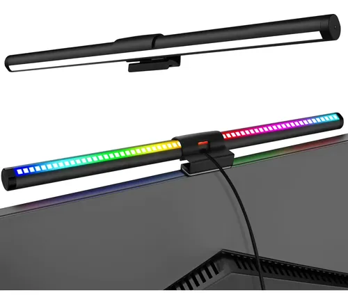 Luminária Barra Led Mesa Monitor Rgb 3 Tons Luz Regulável Preto