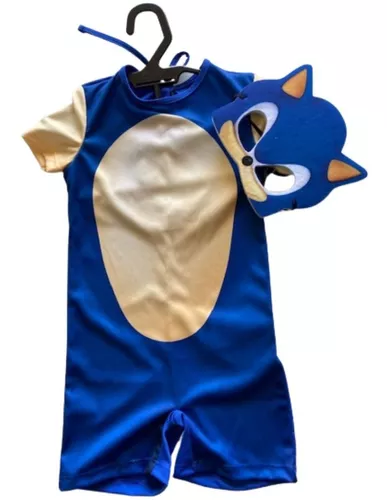 Fantasia Sonic Infantil Macacão Curto E Mascara