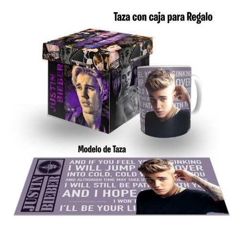 Taza Con Caja Para Regalo, Modelo Justin Bieber