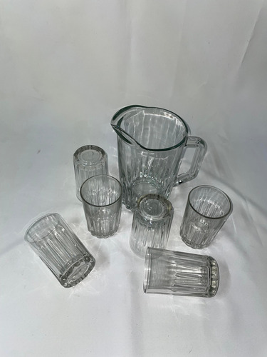 Set Jarra De Vidrio C/7 Vasos Kristalino - Crisa Blanco Transparente