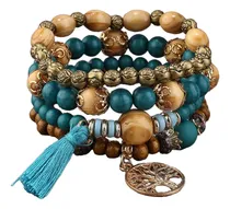 Comprar Pack De 4 Pulseras Tottie - Mujer:cuentas De Madera Y Borla