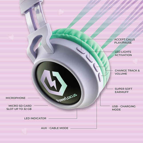 Auricular Kids C/orejas Powerlocus C/bluetooth Violeta/ve...