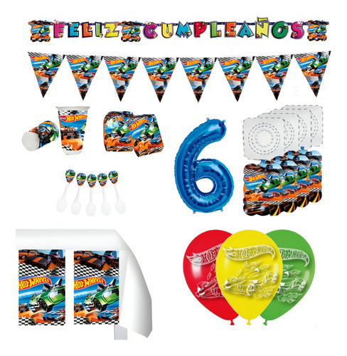 Kit Infantil Decoración Fiesta - Hot Wheels X36 Invitados