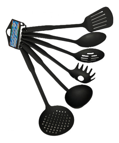 Kit 6 Utensílios Cozinha Concha Colher Pegador Escumadeira