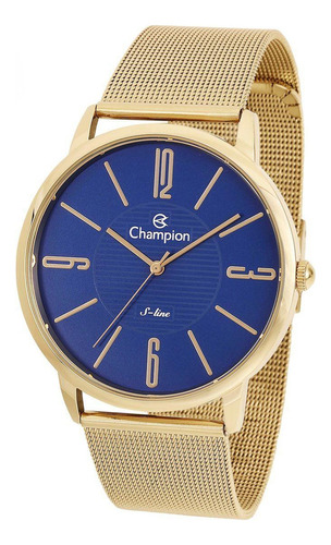 Relógio Champion Feminino S-line Cn21014a Dourado Fundo Azul