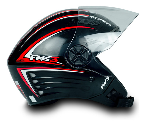 Imagem 6 de 6 de Capacete Fw3 Para Moto X Open Preto Vermelho Tamanho 58