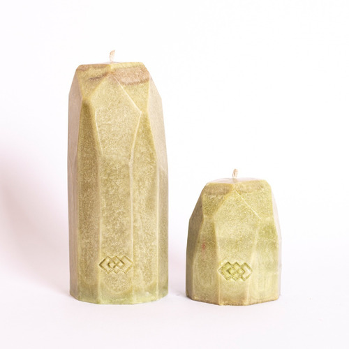 Juego De 2 Velas Forma De Cuarzo Aventurina Cera Sustentable Verde