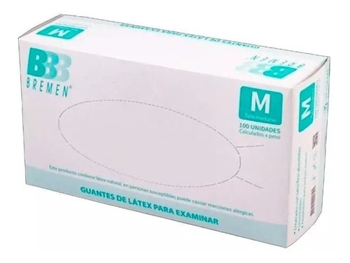 Imagen 2 de 5 de Guantes De Látex Descartables Caja X 100 Unid Mediano Bremen