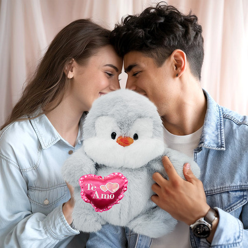Peluche De San Valentin Pingüino Con Corazon Te Amo Color Te Amo Rosa