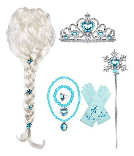 Set De Pelucas De Fantasía Para Niños Elsa Frozen De 7 Pieza