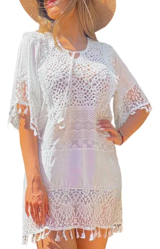 Kimono Playero Tunica Broderi Encaje Crochet Playa Zozulka