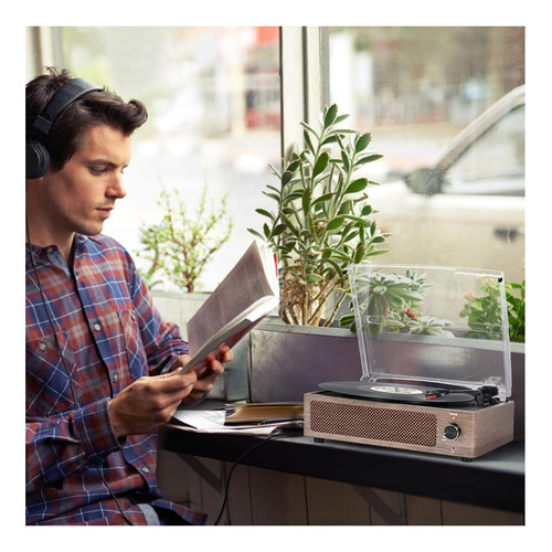 Jugador De Disco De Vinilo Vintage Con Altavoces De Plato De