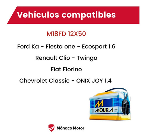 Batería Moura M18fd 12x50 - Chevrolet Onix Joy 1.4